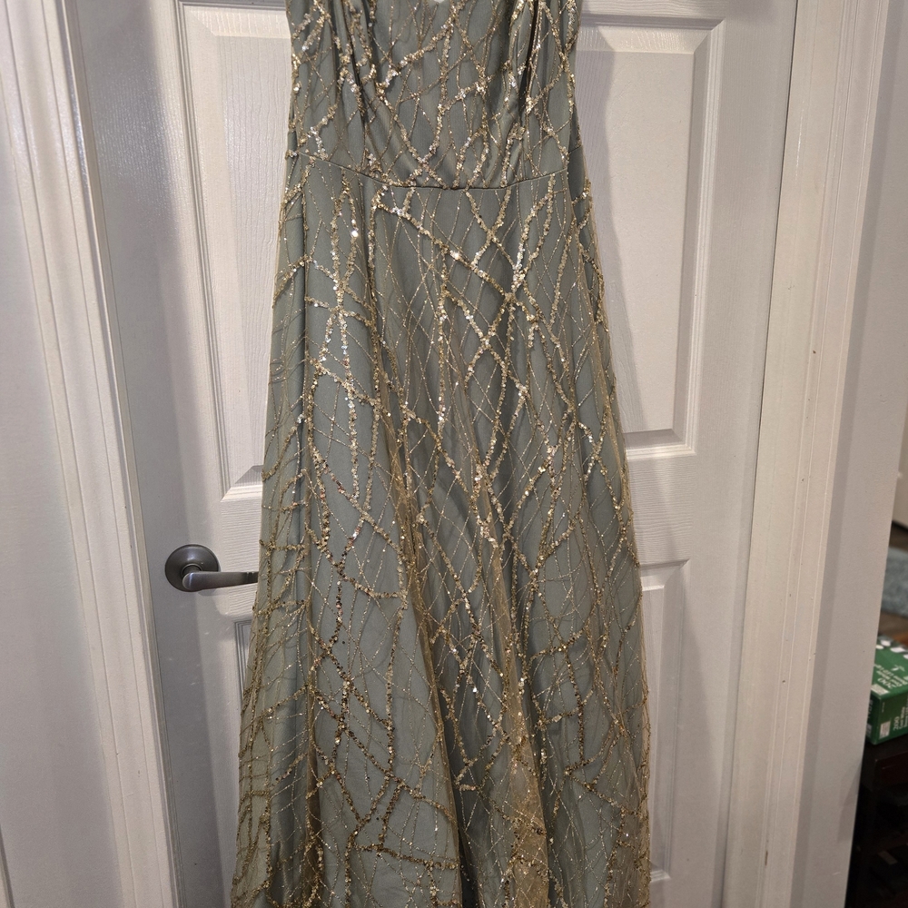 Elegant Gold and Green Evening Gown